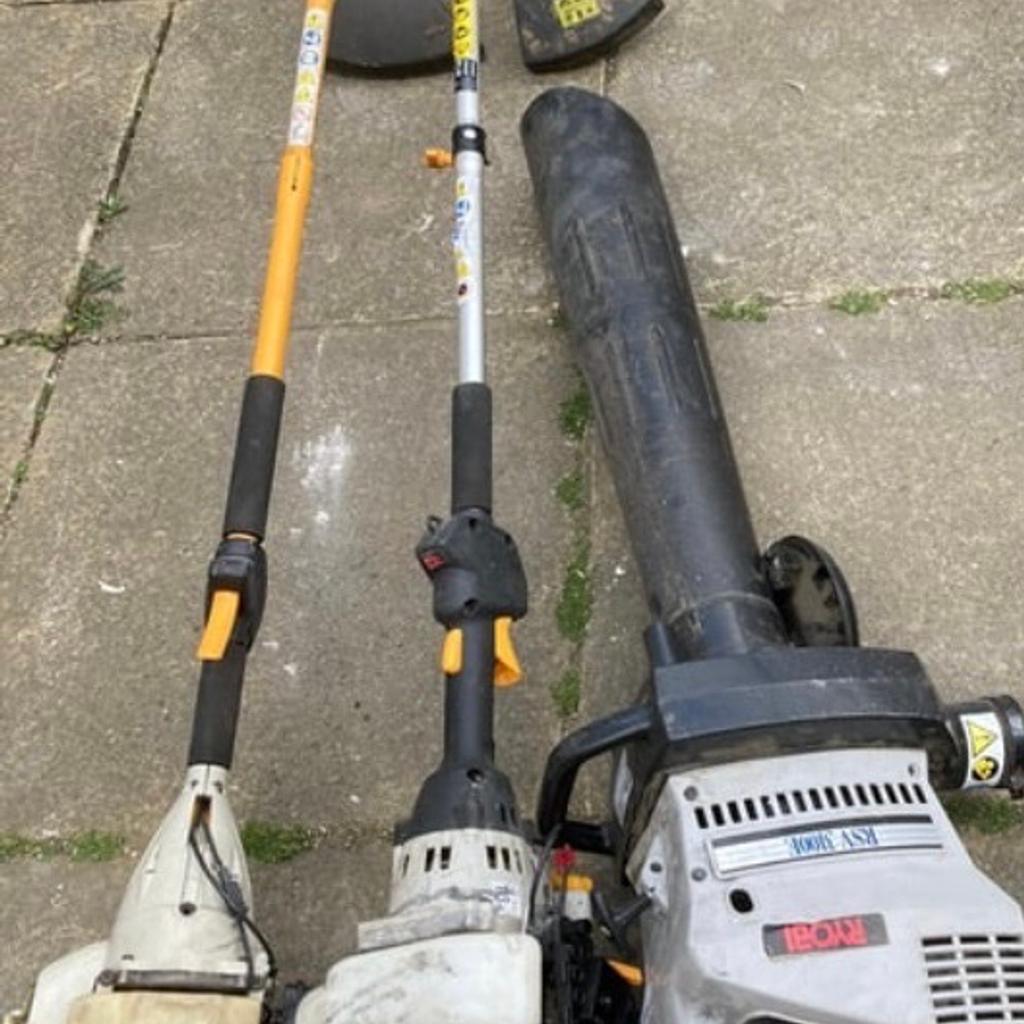 Selection of Untested Petrol Gardening Tools. Spares or Repair.

2 Ryobi Strimmers
1 Ryobi Leaf Blower

All motors are present and probably serviceable for someone who knows what they’re doing.
I have no idea if anything is wrong with any of them. Originally came as part of a job lot with other items.
