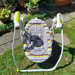 Nice item for sitting baby in the garden and folds away
Battery compartment doesnt work any more so movement manually by hand.
All covers washed and clean.
Fy3 layton to collect or maybe deliver for fuel costs.