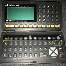 If you like retro/vintage items then this is just for you! This Packard Bell DB 128 hand held/pocket Personal Organiser has never been used and comes complete with instruction manual.

Features include: telephone directory, memo, scheduler, to-do list alarm, world clock, calculator, calendar, metric unit conversion.
