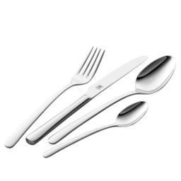 The 24-piece set for six people completely forgoes superfluous embellishments to wholly focus on superb quality and a minimal, rounded design. Only premium steel is used for the cutlery: blade steel for the monobloc knife, 18/10 stainless steel for all the other pieces. The dinner cutlery is dishwasher-safe, easy to maintain and perfect on any table.

The polished dinner cutlery is perfect for dinner with good friends. Look forward to enjoying many delicious meals with this beautiful set.

Manufactured with 18/10 stainless steel
Monobloc knives forged with premium blade steel
Dishwasher-safe
Simple, minimal design
Rounded design
Embossed 'eyes' on the dinner fork and dessert fork
Includes 6 dinner knives, 6 dinner forks, 6 dinner spoons, 6 coffee spoons
For six people