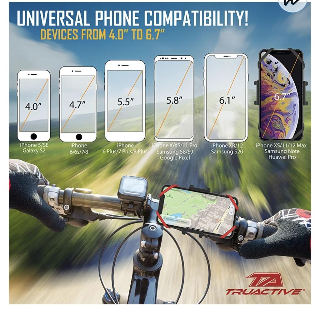 BRAND NEW £10.00. Premium Bike Phone Holder, Motorbike Phone Holder, Phone Holder for Bike, Motorcycle Phone Mount, 6 Colour Bands, Cycling Handlebar Bag, Universal Handlebar and Phone, Tool Free Fit