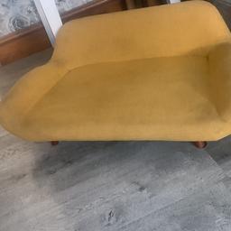 Lovely mustard coloured pet sofa , measurements are 72 cm by 46 cm, height of seat 13 cm, overall height 25 cm