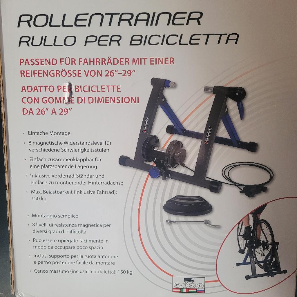 verkaufe 1 originalverpackten Fahrrad Rollentrainer, nie benutzt, Karton noch ungeöffnet, Neupreis € 60, Kaufbeleg und Garantie bis Sept.2024