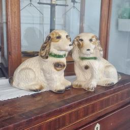 Pair of Vintage Chalk Spaniels Ornaments 7.5" x 9" approx