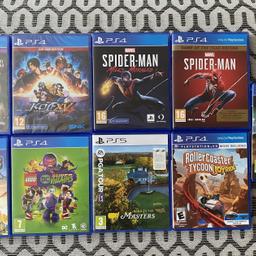 PS5 PS5 & PSVR Games.

PS5

£30
PGA Tour: Road To The Masters 

PS4 / PS5

£10 
Power Rangers: Battle for the Grid: Collector's Edition Brand New and sealed 

£15 
The King Of Fighters with PS5 Upgrade Brand New and sealed 

£25 
Spider-Man: Miles Morales PS4 

£15 
Spider-Man Game Of The Year Edition (Code hasn't been used but might have expired)

£5 
LEGO Worlds 

£5 
LEGO DC Super-Villains 

£5 
PROJECT CARS 2 

PS4 / PS5 / PSVR

£30 
Roller Coaster Tycoon Joyride Physical

No postage or delivery on this item.
Collection from Wollaston DY8.
Smoke free, pet free home.