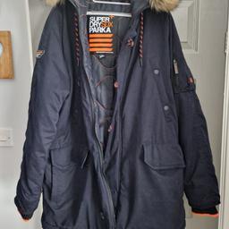 men's 3xl superdry parka good condition detachable fur on hood.1 inner pocket and 5 on outside..smoke free house.was over £100..collection only will not post