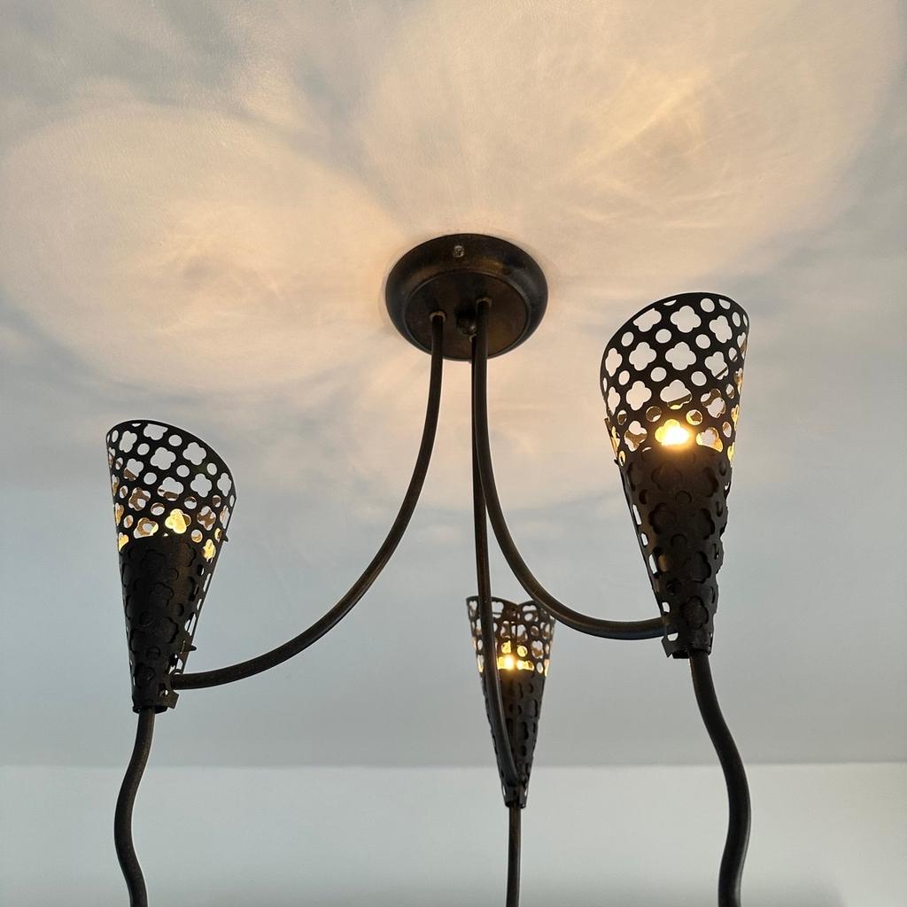2x Next Tangier Range Moroccan Bronze 3 Light Ceiling Lights/Chandeliers

Dimmable and calming ambiance especially when used at night

The bulbs currently present are of low wattage however the chandeliers have previously had higher and brighter wattages

Also selling 2x curtain poles and a table lamp from the same range

Cash on collection only from Ladbroke Grove, W10

Any questions please ask

All my items come from a clean, pet and smoke free home

Please see my other listings...