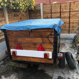 Open to offers. Used but fine and could do with a little tlc in some areas (little rust on metal, sanding and respray would fix) Comes with spare tyre. Measurements 5ft long by 4ft wide by 4ft deep if you add the tow bar length it's
8 and a half feet long. Failsworth area M35