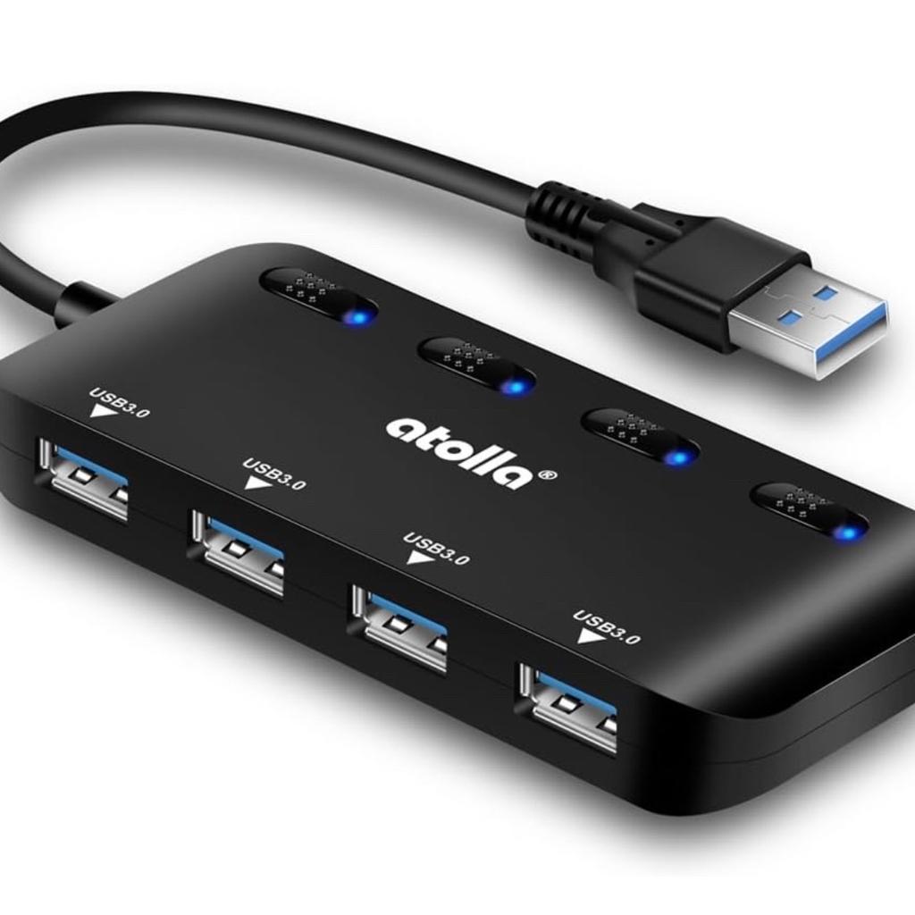 Atolla USB 3.0 Hub 4 Port - Ultra Slim USB 3.0 Data Hub with Individual On/Off Switches and LEDs USB 3.0 Extension Splitter.
Compact Design & Effortlessly Portable
Built to perform on work and travel. Simple, standard USB hub easy to use. Weighing around 44g(1.55oz) and 0.58 inches thin, Mini Ultra Slim USB 3.0 Hub.

Rrp £9.99. Each
20qty