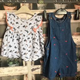 THIS IS FOR A BUNDLE OF GIRLS CLOTHES

1 X PALE BLUE AND WHITE STRIPPED TUNIC TOP WITH BUTTERFLY THEME - USED
1 X DENIM SHORT DUNGAREES FROM GEORGE - NEVER WORN

PLEASE SEE PHOTO
