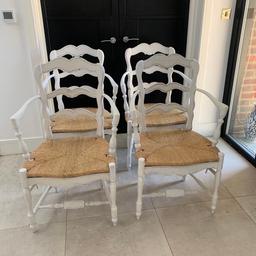 4 ratten carver chairs
Good condition 
Shabby chic style
Height overall 99cm
Seat to floor 46cm
Depth 42cm
Width 53cm
