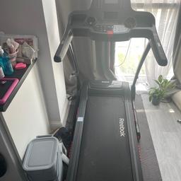 Very good condition treadmill

Speed 16kph.
12 levels of incline.
Console feedback including: LCD.
MP3 connectivity.
Built-in speakers.
2hp continuous motor size.
2hp peak motor size.
Maximum user weight 110kg (17st 5lb).
Folds for storage.
Hand grip pulse sensor.
Mains powered.
Running surface size L130, W43cm.
Programmes include: 36 pre-set options, 3 target (time, distance, calories) and BMI.
Programmable incline.
Auto stop safety system.
General information:
Size H133, W77, D168cm.
Size folded H148, W77, D104cm.
Weight 75kg.
Transportation wheels.

Only selling due to space
RRP: £699.00