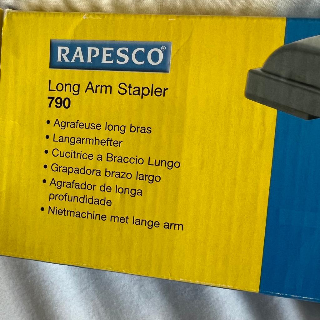 Rapesco long arm strapler. Front loading, perfect for centre stapling. Use both 26/6 and 24/6 staple. Paid £30. ONF 15
Collection or can post it. Buyer pays for post.
Comes from smoke and pet free home