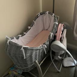 Grey and white Moses basket for sale baby only used a handful of times she didn’t like it. £50 O.N.O 
Happy to deliver within the WV13 area. 
Great condition I have a couple Moses basket sheets too