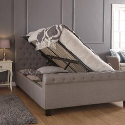 Brand new boxed chunky silver/grey side lift  double ottoman bed.
Easy to build you can set up to open either from left or from right.
Ask about mattress duvets pillows to go with bed.
Happy drop locally