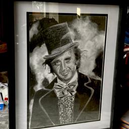 Original pencil drawing of Willy Wonka by fine artist Tony Bartley. A4 size. Framed. Free delivery.