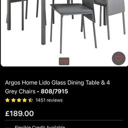Large grey glass table with four chairs in great condition
Looking too either swap for another table with four chairs but smaller and wooden space saving one

Or sell for £90