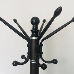 Dark brown pole with black and silver details

Great capacity - 14 hooks in total (10 top and 4 in a middle section)

Appx. height - 173cm

Heavy stone base, appx. 38cm diameter

Collection in person as too heavy to be posted or can deliver locally for fuel cost

Can be easily dismentled for transportation