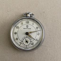 Here we have a good example of a Services pocket watch,running well and keeping reasonable time could need either regulating or could probably do with a service,Lens approximately 44.4 mm