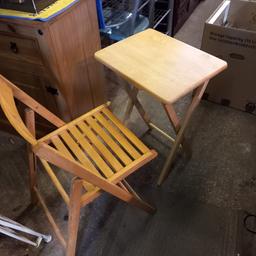 SMALL PINE TABLE AND ONE CHAIR.  PINE , GOOD CONDITION.  SUIT SMALL SPACE  / BALCONY  / SHED / MANCAVE  / KIDS ROOM ETC