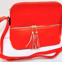 Red Cross-Body Handbags Ladie's Tassel Zipper Shoulder Strap

Brand New with Tags.
Amazing Good sizes, Cross-body handbags for ladies.
With adjustable shoulder strap.
Main bag colour Red.
The bag is fully lined with cream & black decorative pattern.
This bag has one inner pocket with zip. With zip pocket the width of the bag on the back.
Width gapprox 31cm x height approx 33cm
Made of good quality material.
Brand Marktomi
Dimensions: H20cm x W22cm x D3cm, Strap Length: 70cm Fully Extended
Top zip closure, Adjustable crossbody strap
Fastening: Zipper
Cross-Body Bags
Interior zipped pocket, Interior slip pockets, Outer back zipped pocket
Condition -

BRAND NEW, with tags. Never been used.
All will be carefully wrapped up in bags or boxed up

CASH ON COLLECTION
Sold As Seen In Photos