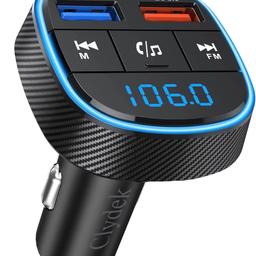 【Upgraded Version】Clydek FM Transmitter for Car, Bluetooth 5.0 Car Radio Audio Adapter with Dual USB Charge Port, MP3 Player Car Charger Support Hands-free Calling, USB Drive, SD Card (Black)

The Latest Bluetooth V5.0】Compared with Bluetooth 4.2, Bluetooth 5.0 has: 2x Data Transfer Speed, 4x Transmission Range, 8x Broadcast Massage Capacity, much better audio quality, also compatible with V1,V2,V3,V4,V4.1, V4.2. Enjoy faster data Transfer Speed and much more stable connection between a device and the audio receiver with Clydek upgrade FM transmitter.
【Three Music Playing Modes】You can enjoy clear and stereo sound music via Bluetooth/ USB Flash Drive (≤32GB) / microSD Card(≤32GB) on this car audio transmitter. Long press the "NEXT" button to switch the playing sources. MP3/WMA/FLAC/APE/WAV format music is supported.
【Hands-free Calling】Featuring echo cancellation and CVC noise suppression technology, the Bluetooth FM transmitter can provide you with a smooth and clear calling. Just pre