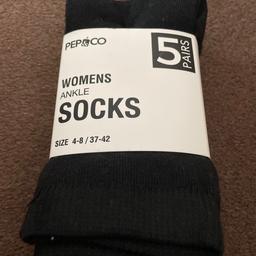 Brand new in pack - 5 pair pack black socks 
Size 4-8 
£1.50 
Collect Hollingwood