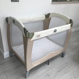 REDUCED BY £25……NOW £55

GRACO Contour Electra Travel Cot with Mattress in immaculate new condition.
Ultra-compact Travel Cot with ‘umbrella’ closure.
Purchased new and lives at the grandparents home.
Seldom used hence the immaculate new condition.
L 102cm x W 74cm x H 94cm
Complete with accessories ie Integrated Changing Table, Bassinet, Toy Bar, Detachable Control Box, Operation Manual. etc.
From a pet and smoke free home.
Collection from Farsley, Leeds LS28.