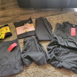 All age 9 - 10
1 brand new navy jumper with tags
1 x brand new grey trousers with tags
1 x brand new grey trousers no tags
1 x brand new grey skirt with tags
1 x brand new grey skirt no tags
1 x brand new pinafore with tags
1 x brand new pinafore without tags
 All for 15