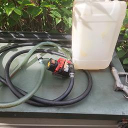 Diesel transfer pump with filter and nozzle head

40l a minute flow.

complete with 20l container or can
just drop filter into jerry can.

can be used for other fuild but only been used a few times for diesel

any questions please ask. collection only but may courier at a cost.