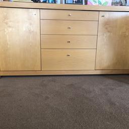 Beautiful sideboard with 4 drawers and 2 side cupboards. Ideal for lounge or dinning room.
Has frosted glass top insert and chrome trim.
Bought from John Lewis new £1150