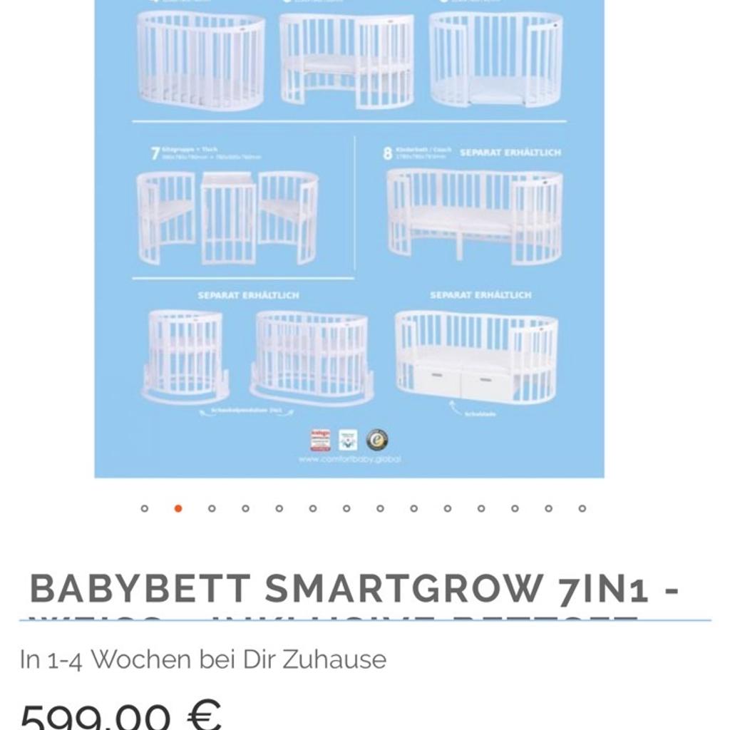 Babybett von Comfortbaby, 7in1, in der Farbe Weiß inkl. Bettset!
Das Bett wurde leider nie richtig genutzt, ist wie neu!
NP: 599€