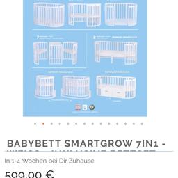 Babybett von Comfortbaby, 7in1, in der Farbe Weiß inkl. Bettset! 
Das Bett wurde leider nie richtig genutzt, ist wie neu! 
NP: 599€