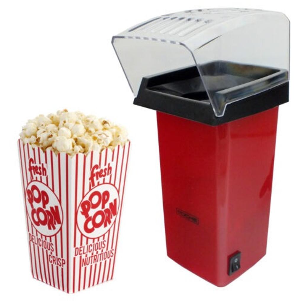 Brand new Red Electric Hot Air Popcorn Maker Pop Corn Making Popping Popper Machine for sale.

Making popcorn is fun and healthy with this Popcorn Maker. Hot air pops fresh popcorn from the chute to your bowl in minutes.

Popping with air instead of oil means less fat and fewer calories for a healthy snack. You can add flavours, oils or butter once the popcorn is made.

The kit also comes with a handy intergrated measuring cup.

Features:

Hot Air Popcorn Maker.
Hot air pops fresh popcorn from the chute to your bowl in minutes.
Popping with air instead of oil means less fat and fewer calories.
Includes a handy measuring cup.
Easy to use.
Easy to clean.
Power: 900W.
Colour: Red.
Approx. dimensions - height: 26cm x width: 13cm.

I have multiple available. If you buy more than 1, will give you a deal. RRP £30, selling for £20.

CASH ON COLLECTION, COLLECTION FROM INSIDE EUSTON STATION, DON'T MESSAGE IF YOU DON'T AGREE TO THESE TERMS. I HAVE A CURRENCY CHECKER, NOTES WILL BE CHECKED.