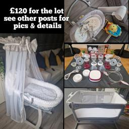 *Moses Basket Stand, Vale & Stand

*Me2you Crib

*Tommee Tippee Double Breast Pump

*Baby Chair

See other posts for full details of items 

Thank you 

COLLECTION ONLY GARSTON L19
CASH ON COLLECTION :)