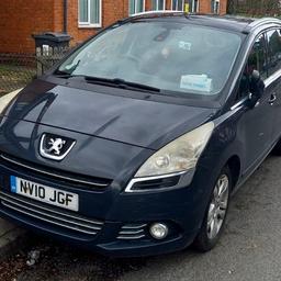 For sale my lovely Peugeot 5008 
2010 1.6 diesel very economical
This type is Ulez & Caz compliant so no charges in London, Birmingham... etc 
Selling because no more need for 7 seater
I just bought an estate car.
Clean and nice car for age
Lots of options
Starts 1st thing smooth engine & gearbox.
The car is 13y old please don't expect it to be scratch free. Passenger mirror lost its cover cheap to fix but 100% functional 
Happy to answer any questions
No time wasters please
