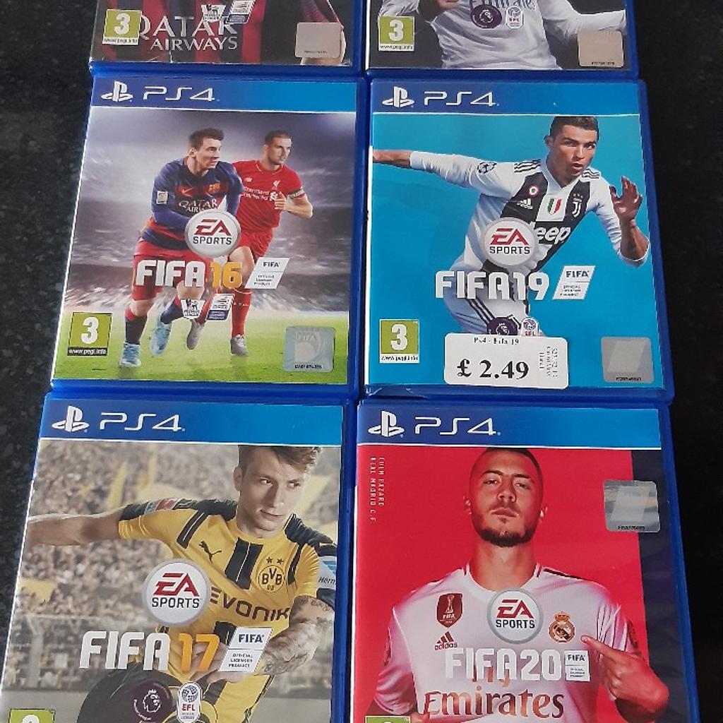 Joblot Of PS4 Fifa Games 14, 16, 17, 18, 19, 20. 6 games in total

Fifa 14
Fifa 16
Fifa 17
Fifa 18
Fifa 19 has damaged, see pics
Fifa 20

All in good working condition except fifa 19

Collection only please

Please check out my other items.

Thanks