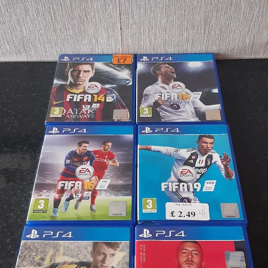 Joblot Of PS4 Fifa Games 14, 16, 17, 18, 19, 20. 6 games in total

Fifa 14
Fifa 16
Fifa 17
Fifa 18
Fifa 19 has damaged, see pics
Fifa 20

All in good working condition except fifa 19

Collection only please

Please check out my other items.

Thanks