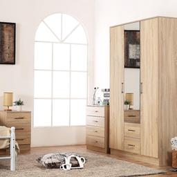 With its clean stylish design and beautiful finish, this set will blend in seamlessly with any modern or traditional bedroom.

Brand new boxed containing
- 3 door Soft closed Wardrobe
- 4 Drawer Chest
- Bedside

Can deliver up to 50 miles for extra £20

Dimensions:

Mirrored 3 Door 2 Drawer Wardrobe - H 180cm W 113.5cm D 46.5cm

4 Drawer Chest - H 68.5cm W 60cm D 40cm

3 Drawer Bedside Cabinet - H 59.5cm W 38cm D 39.5cm

Features:

High gloss finish to doors and drawer fronts.
Adjustable Soft Close Hinges ensure that the doors hang straight and closes with ease.
Premium Stainless steel handles.
Metal drawer runners
Easy self-assembly