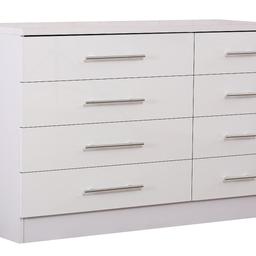 Brand new boxed
collection from Rochdale,Can deliver up to 50 miles for extra £20

The 8 drawer chest is an excellent addition to our high gloss bedroom furniture range of stylish yet affordable furniture. The 8 drawer chest provides you with the storage space that a wardrobe cannot. The 8 sturdy individual drawers are in 2 columns of 4, one large the other small. They can take a remarkable amount of weight due to the high strength manufactured wood veneer frame. The drawers fit flush and are manufactured to strict conditions which mean they are stable and firm. With its clean simple design and rich high gloss finish, this set will blend in seamlessly with any modern or traditional bedroom. Manufactured from high grade chipboard with an authentic wood/matt effect finish to the carcass and luxury high gloss fronts (doors).

Features
High gloss finish to drawer fronts
Metal drawer runners
High quality METAL handles
Easy self-assembly

Dimensions
Height: 74.5 cm
Width: 113 cm
Depth: 40 cm