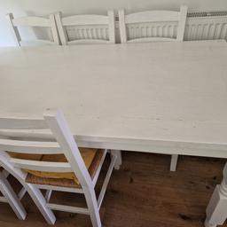 6 seater dining table 
All chairs and wicker in good condition 

Table in good condition needs a good wipe or a slight repaint on the top 

Served the family well just no space now due to having an office