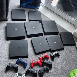 9 x PS4’s . All perfect working order.  Come with 9 x original controllers and all cables required.  Can get the same amount or more weekly . Best price takes them.  I don’t want to be asked how much.  Only
Offers and best takes them.  6 x slims, 3 x pros.