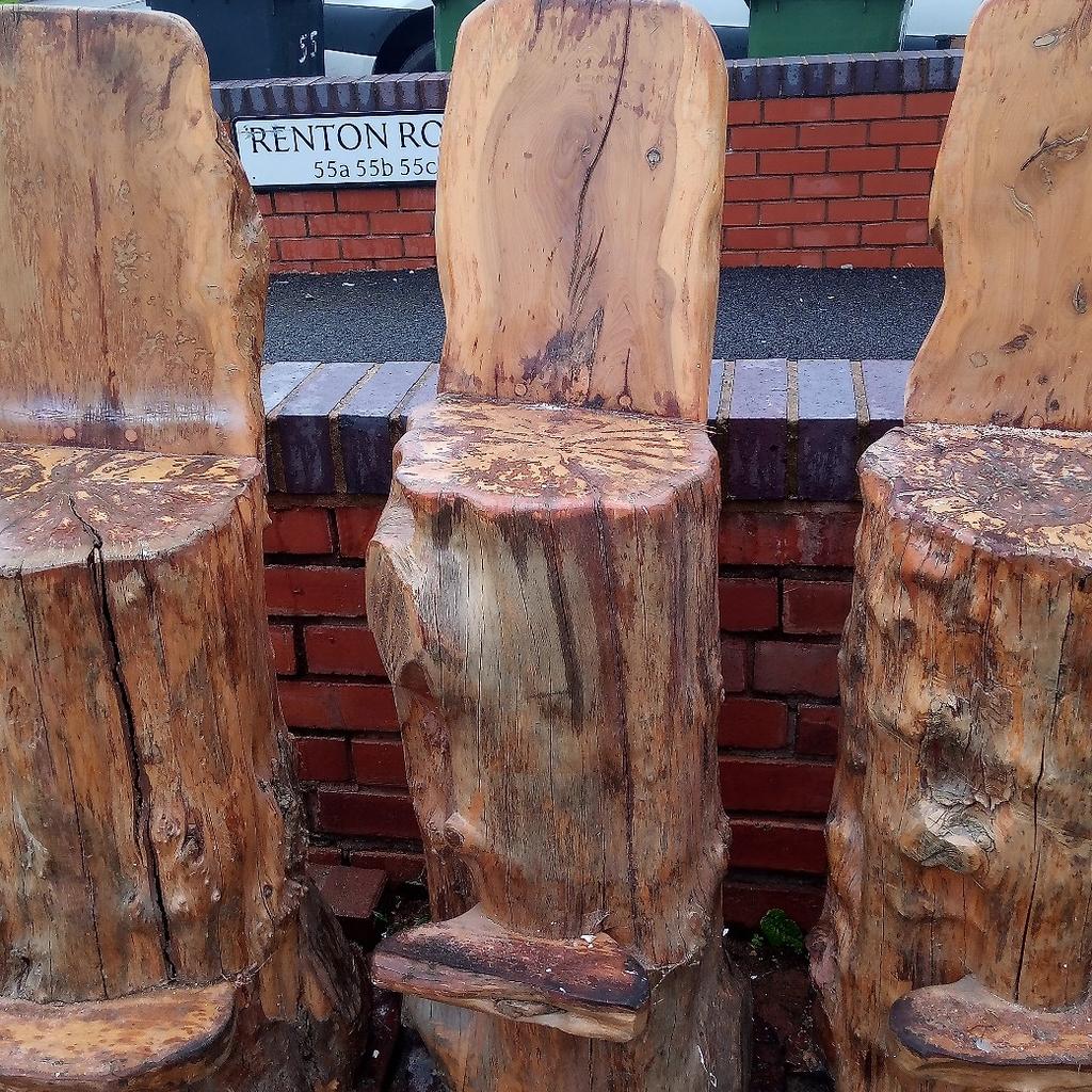 UNIQUE AND NOT AVAILABLE ANYWHERE TO BUY NORMALLY..

4 AVAILABLE

LOVELY CONVERSATION PIECES...

MAKE A BEAUTIFUL FAMILY SEATING AREA IN A LARGE GARDEN..

THESE COULD BE CUTDOWN AND ADJUSTED TO LOOK LIKE THE 3 BEARS CHAIRS FROM THE FAIRYTALE...

MIGHT BENEFIT FROM SOME A LIGHT SANDING AND RECOVERING IN YACHTING VARNISH AS WAS LAST DONE OVER 15 YEARS AGO WHEN MADE...

THESE COST £300 EACH TO BE MADE FROM A TRUE PARISIAN ARTIST IN THE BLACK FOREST..

ASKING PRICE IS FOR ALL 4 BUT MAY SPLIT IF YOU ONLY WANT A PAIR FOR £250.00 FOR A SMALL TO MEDIUM SIZED GARDEN..

PLEASE CHECK OUT MY PAGE FOR MANY UNIQUE ITEMS FOR SALE...

ANY QUESTIONS OR ENQUIRES PLEASE CONTACT ME ON
07707022376