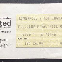 Liverpool v Nottingham Forest
A main stand seat ticket for the 1978 League Cup Final replay.
The game was played at Manchester United’s Old Trafford stadium on the 22nd March.
With a fold.
£24.99 ono.