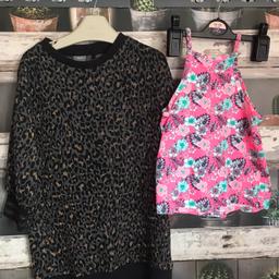THIS IS FOR A BUNDLE OF GIRLS ITEMS

1 X GREY SWEATSHIRT DRESS FROM NEXT - ANIMAL PRINT IN GOLD THREAD - WASHED BUT NEVER WORN
1 X PRIMARK - PINK VEST STYLE TOP WITH FERN LEAF PATTERN

PLEASE SEE PHOTO