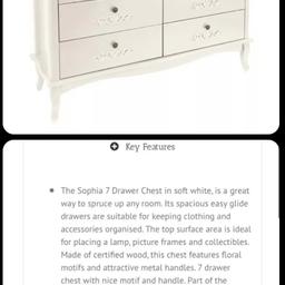 argos sophia 7 Drawer french shabby chic style large chest of drawers sideboard.

Heavy and metal runners on the drawers make them easily slide open. Does have a few marks like on top

See last photos i don’t think it looks bad.