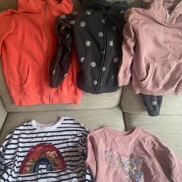 Girls tops aged 7 years.  Bundle consists of two zip up hoodies, one pink hoodie and two long sleeved Next tops.  Barely worn and great condition. £8, collection only please.