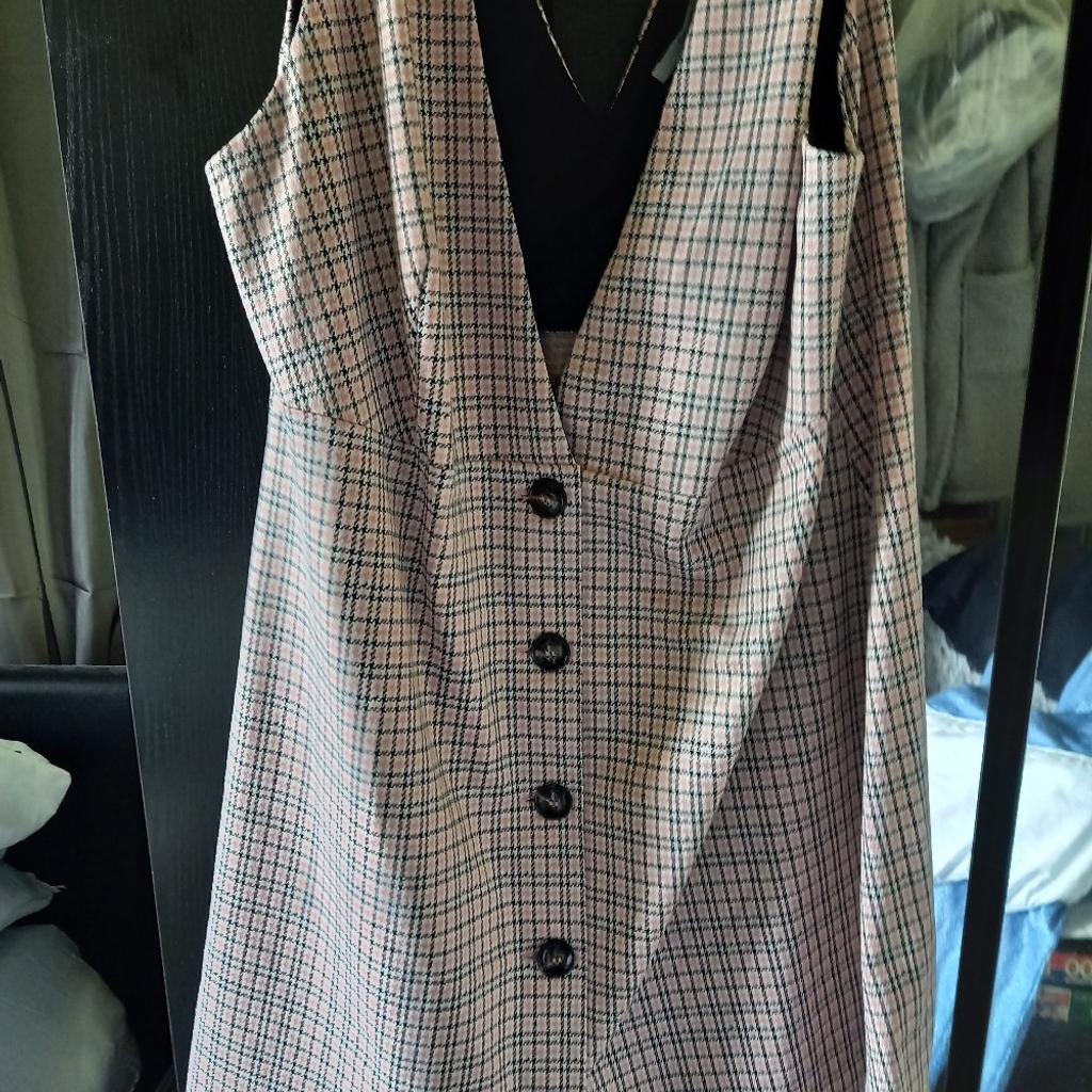 lovely looking polyester pink black and white checked pinafore dress great for the winter brand new near worn collection only