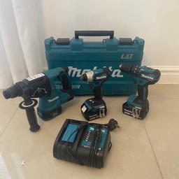 Makita brushless drill set including - 
- Brushless combi drill
- Brushless impact driver
- Brushless SDS drill
- 2x 5ah batteries
- Battery charger
- Carry case for impact and combi drill