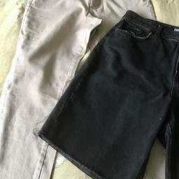 Hi all,
1 pair of ladies jeans,
Like New condition,
Beige Jeans, zip & button fastening, Slim fit, 2 front & 2 back pockets, size 14 by Gap,

1 Pair of ladies cut off shorts,
Brand New condition,
Black denim shorts, zip & button fastening,
2 back & 2 front pockets, size 14 by George,
Postage £4.50
Thanks for looking